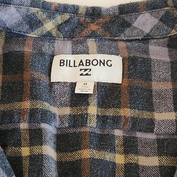 Billabong Sz M Flannel Plaid Button Up Long Sleeve Shirt Outdoors Skater Men's - Picture 8 of 10
